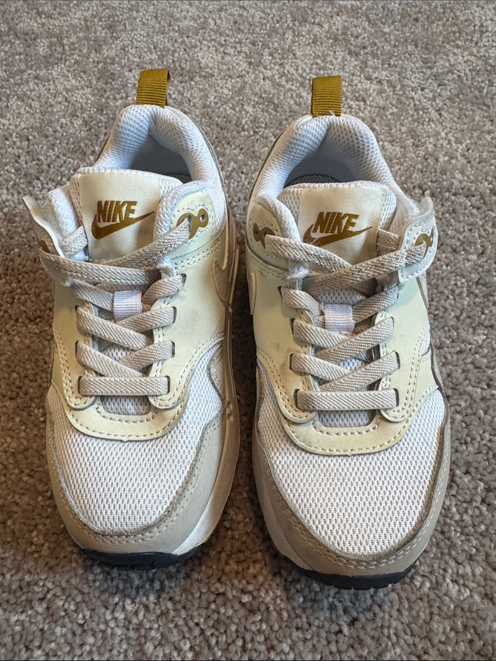 Nike air Sneakers in White and Tan with Gold Logo